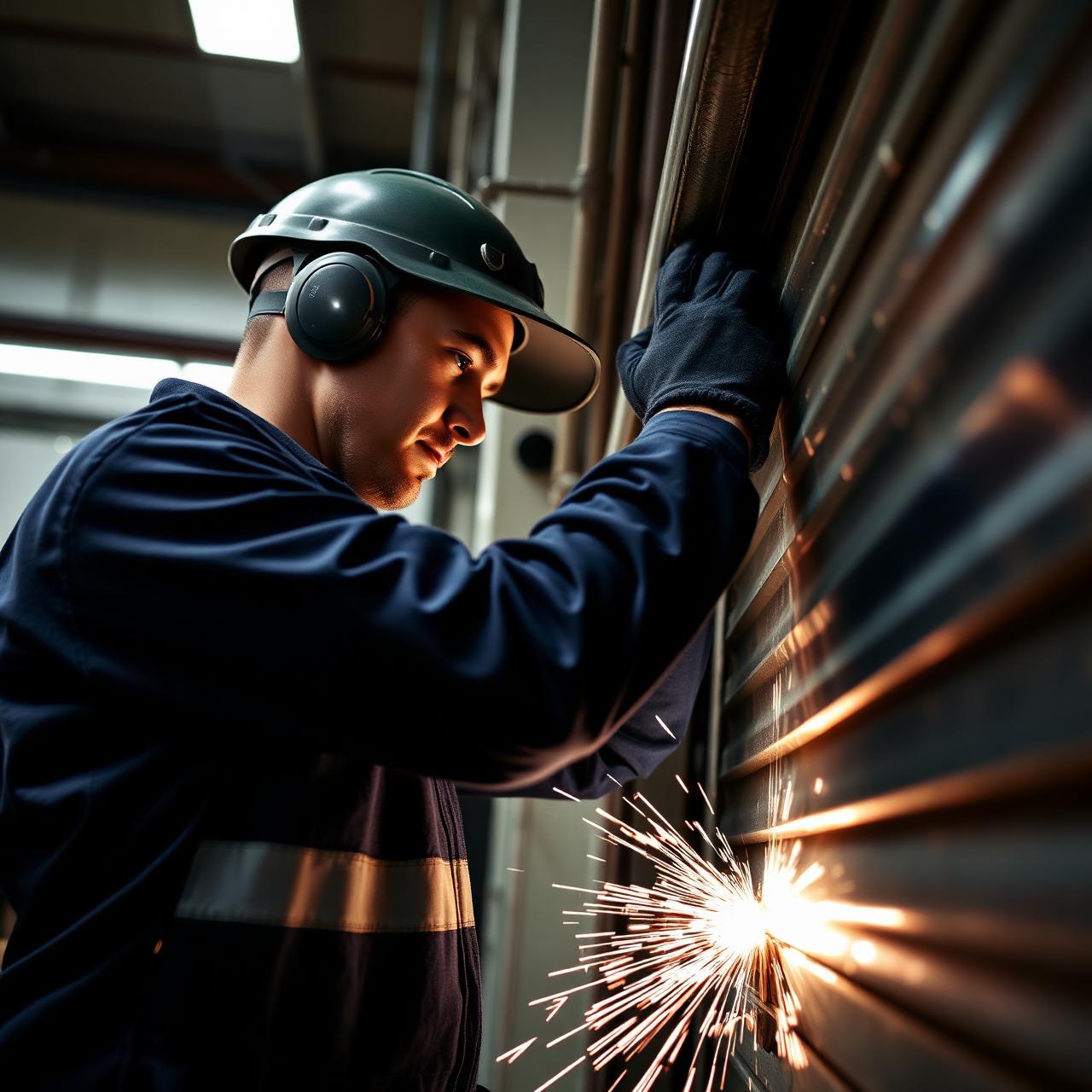 Installation Bros technician installing a commercial steel door